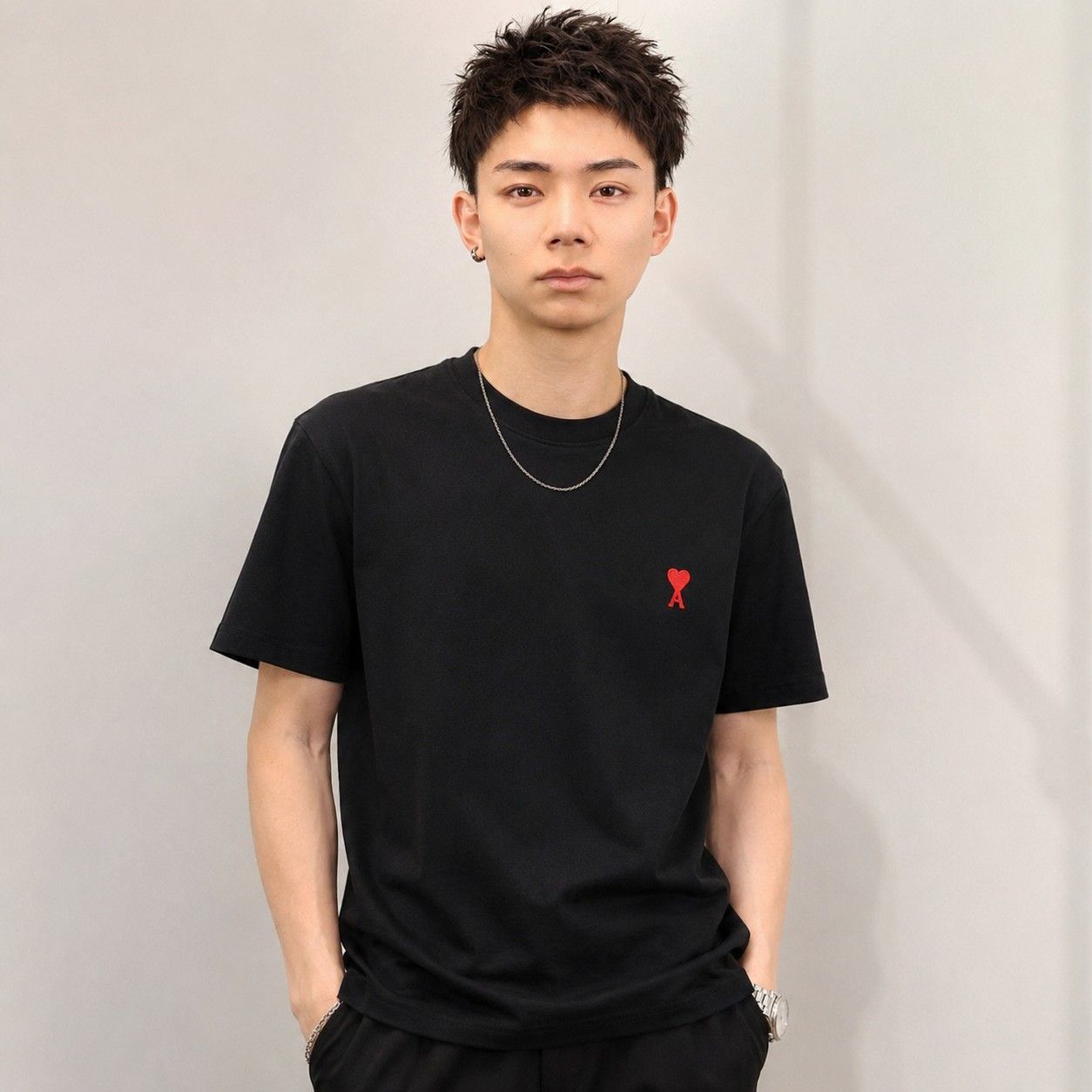 ami paris Tシャツ BFUTS035.724 ハートロゴ ブラック XL AMI PARIS