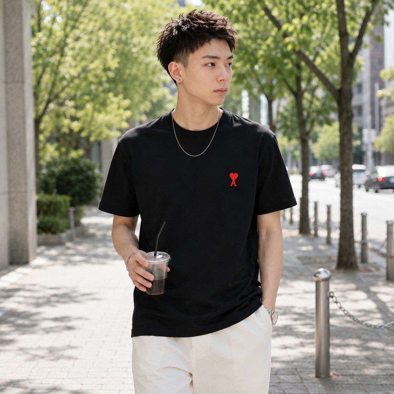 ami paris Tシャツ BFUTS035.724 ハートロゴ ブラック XL AMI PARIS
