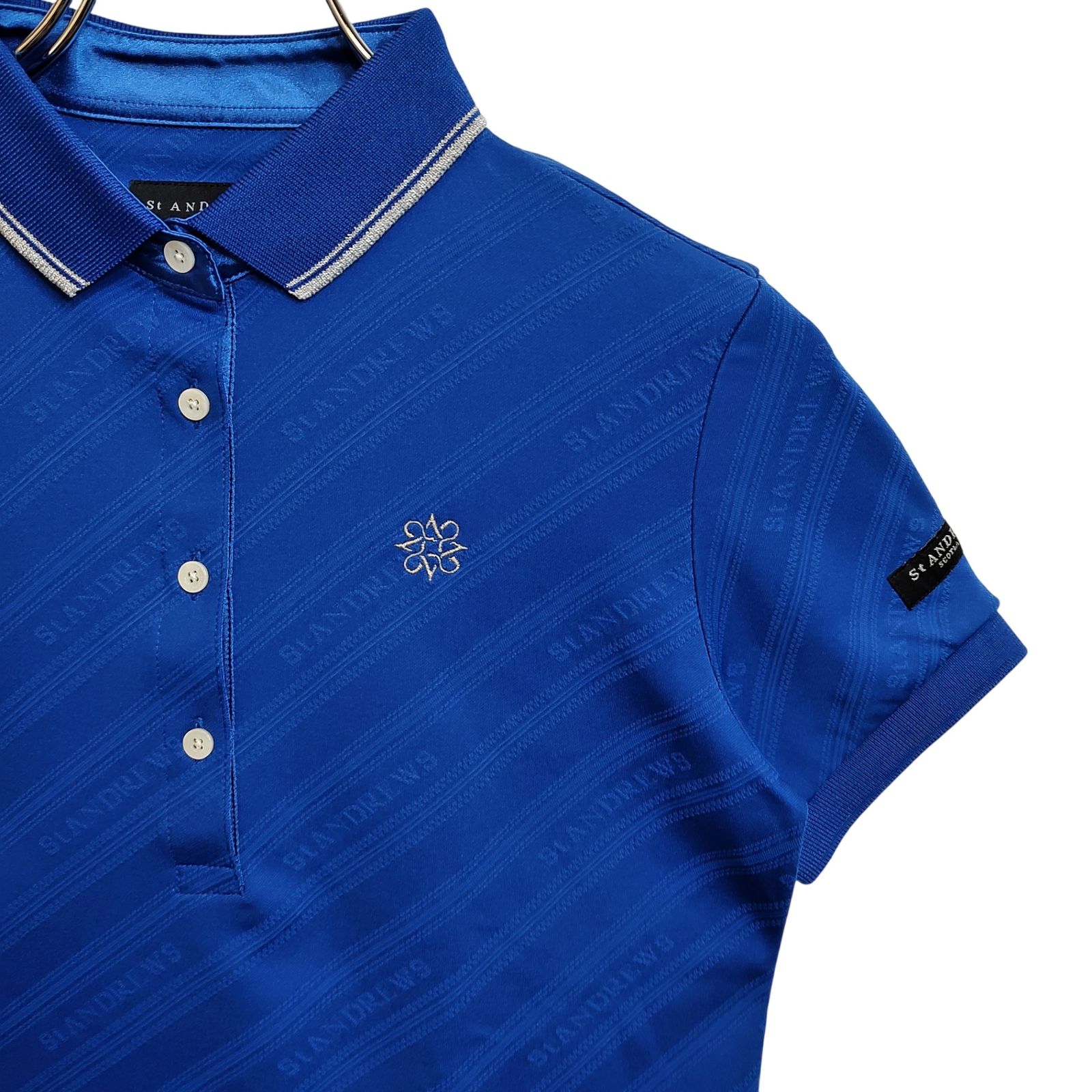 優*様 ⭐️新品タグ付き⭐️ST. ANDREWS フリル袖ポロシャツ ネイビー St ANDREWS セントアンドリュース ゴルフ 総柄 半袖 ポロシャツ 043