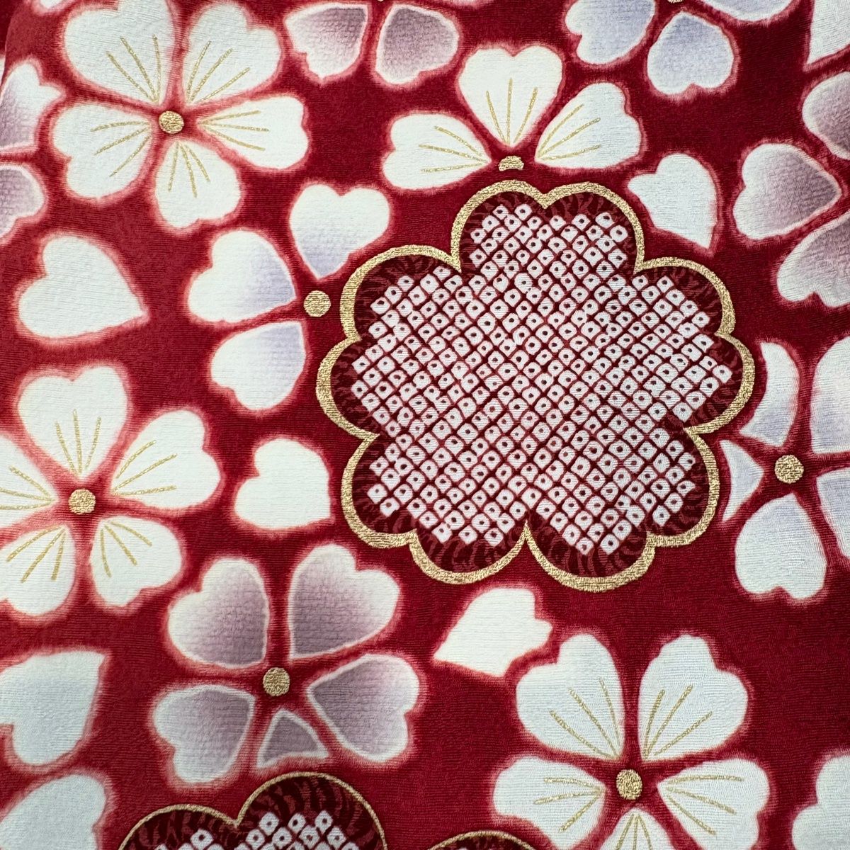 振袖 身丈167cm 裄丈68cm L 袷 桜 金彩 ぼかし 赤 正絹 秀品 【中古