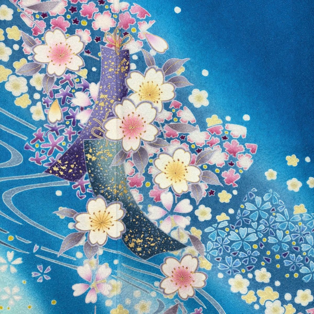 美品】 振袖 身丈159cm 裄丈65cm M 袷 袋帯フルセット 鈴乃屋 桜 短冊