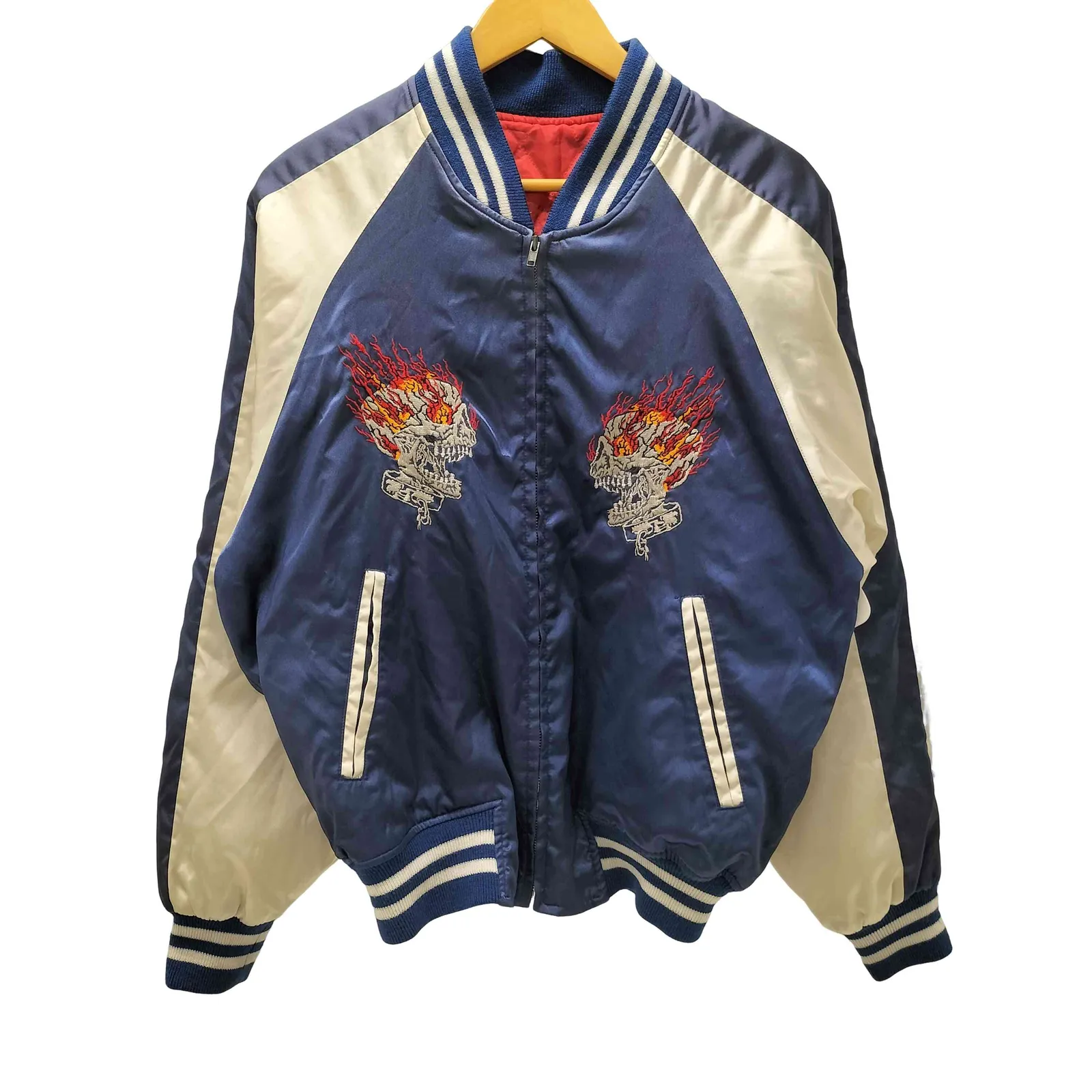 【古着】90年代 サテンスカジャン ユーズドフルギ USED古着 90S サテン スカジャン スカル リョーメン