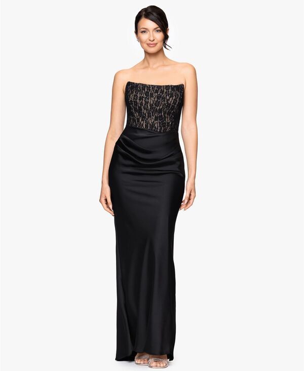 ベッツィアンドアダム レディース トップス ワンピース ストラップレス レース Betsy Adam Womens Strapless Lace Top Gown BlackNude ブラック