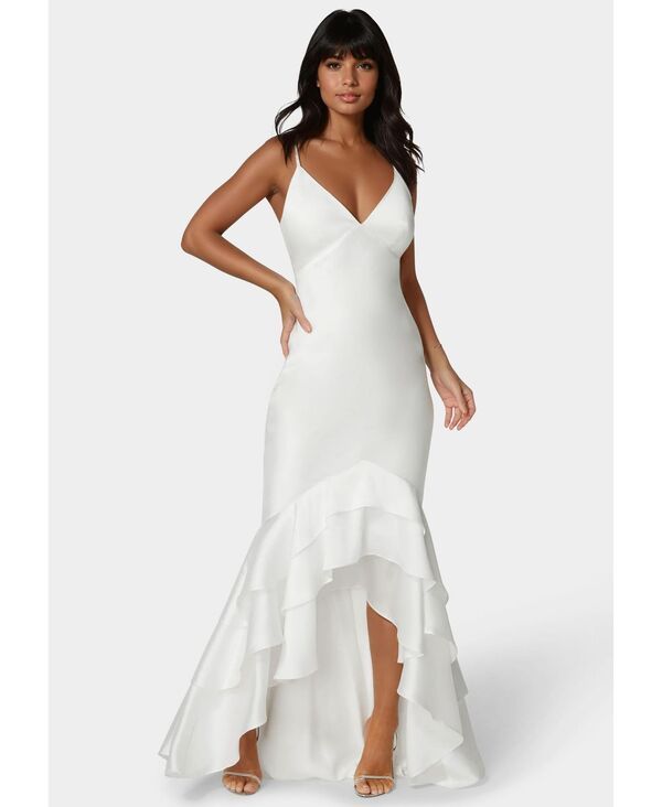 ベベ レディース トップス ワンピース ティアード サテン Bebe Womens Tiered Satin High Low Gown White ホワイト