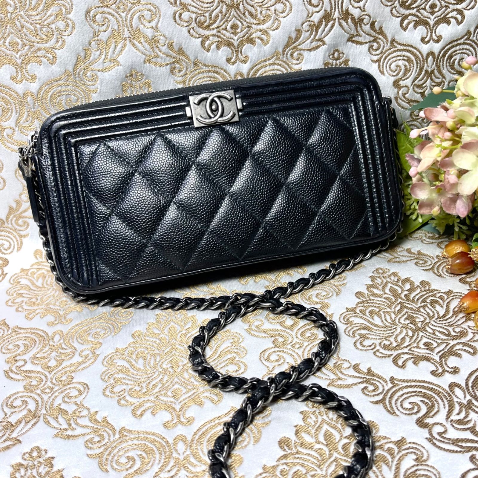 CHANEL シャネル【極美品】チェーンウォレット キャビアスキン チェーンショルダー