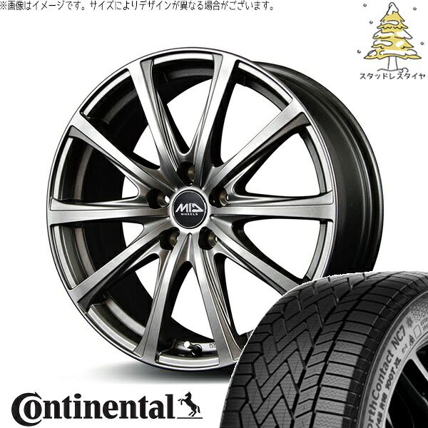 カローラクロス 215/60R17 スタッドレスタイヤ ホイール 4本セット | コンチネンタル ノースコンタクト NC7 × エムアイディー MIDホイール V25 メタリックグレー 17インチ 7J +38 5穴114.3