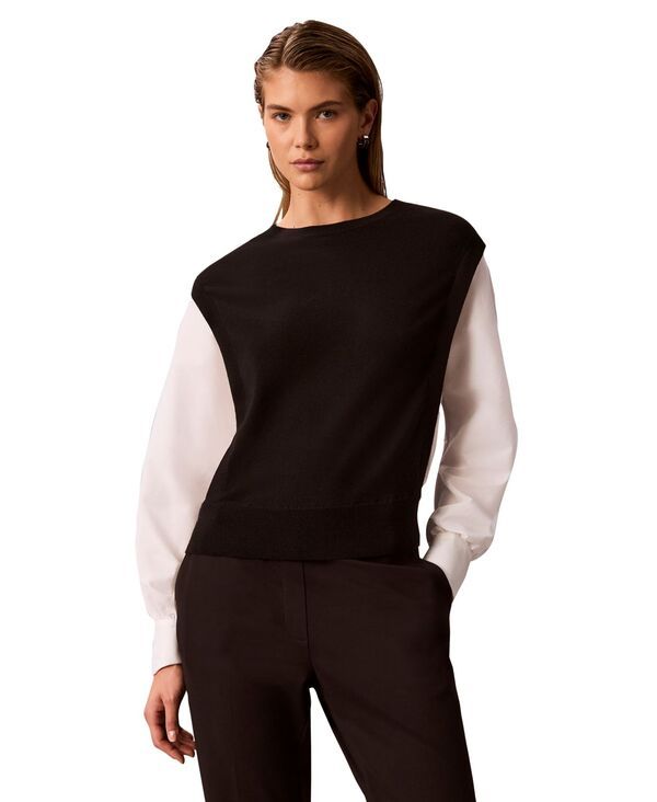 カルバンクライン レディース アウター ニット・セーター クルーネック カラーブロック 長袖 Calvin Klein Womens Crewneck LongSleeve Colorblock Sw
