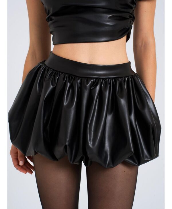 ミスサークル レディース ボトムスカート レザー フェイクレザー Miss Circle Womens Yuna Faux Leather Bubble Hem Skirt Black ブラック