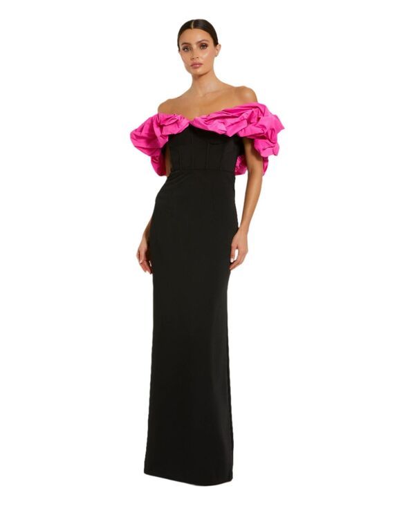 マックダガル レディース トップス ワンピース フリル Mac Duggal Womens OfftheShoulder Column Gown with Oversized Ruffle Black 80,190円