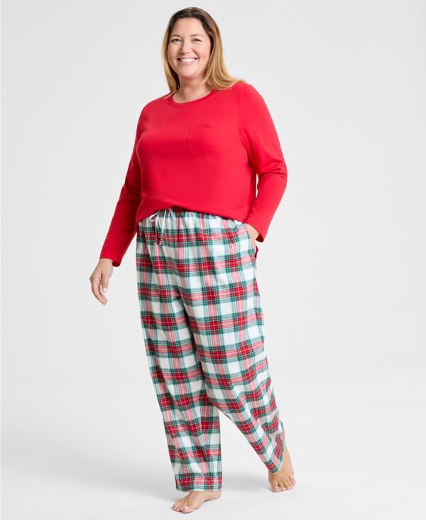 ホリデーレーン レディース アンダーウェア ナイトウェア クルーネック プラスサイズ Holiday Lane Womens Plusize Merry Plaid Crew Neck Matchin