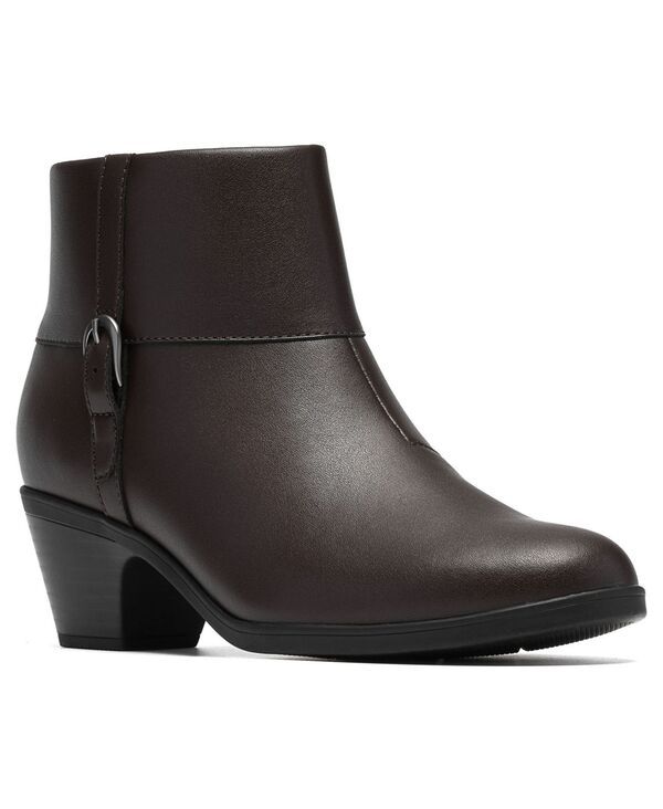 クラークス レディース シューズ ブーツ・レインブーツ Clarks Womens Emily2 Style Round Toe Booties Dark Brown Leather ブラウン