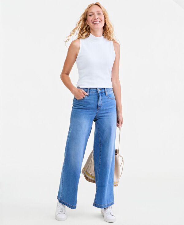 スタイルアンドコー レディース ボトムス デニムパンツ プチ ジーンズ ハイウエスト Style Co Petite Beech WashighWaisted WideLeg Jeans Beech