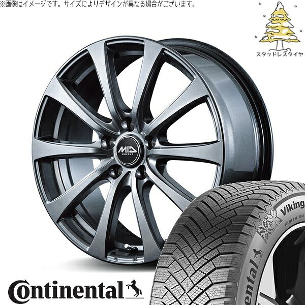 WR-V ヴェゼル 215/65R16 スタッドレスタイヤ ホイール 4本セット | コンチネンタル バイキングコンタクト8 × エムアイディー MIDホイール G10 メタリックグレー 16インチ 6.5J +53 5穴114.3