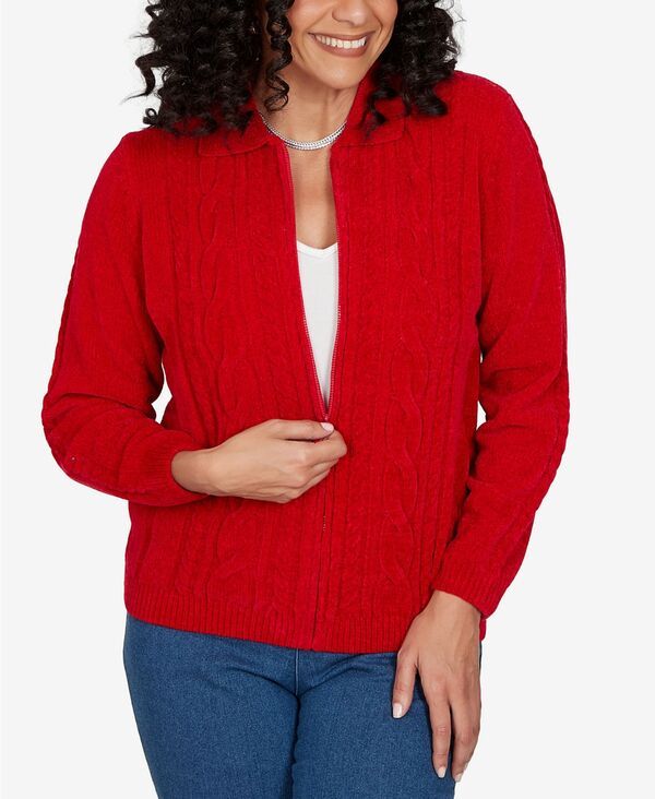 アルフレッド ダナー レディース アウター ニット・セーター プチ カーディガン Alfredunner Petite Cable Knit FullZip Colla red Cardigan Re