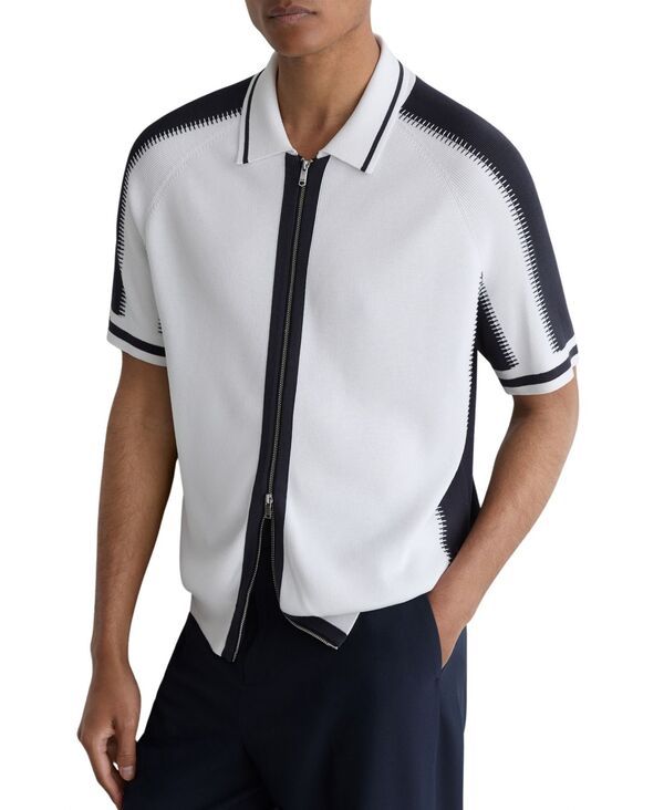 レイス メンズ トップス シャツ フルジップ ニット REISS Mens Kenley Zip Through Color Blocknit Shirt Optic White Navy ホワイト 45,370円