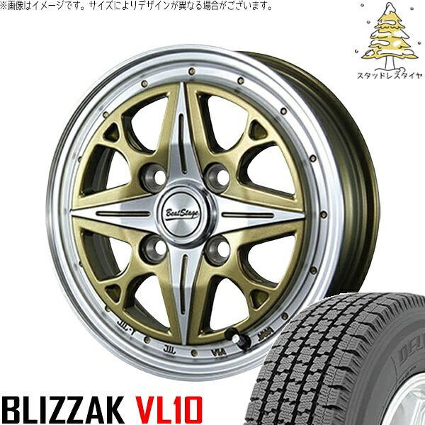 ハイゼットジャンボ 145/80R12 スタッドレスタイヤ ホイール 4本セット | ブリヂストン ブリザック VL10 × ブレスト ビートステージ NS-C セミグロスゴールド 12インチ 4.00B +43 4穴100