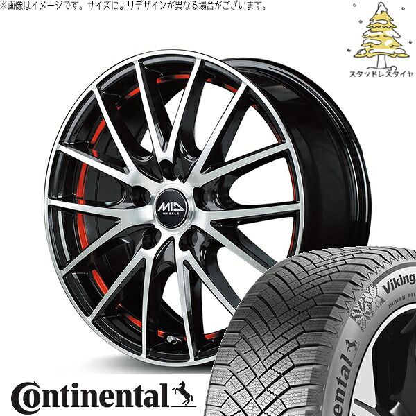 プリウスα 215/50R17 スタッドレスタイヤ ホイール 4本セット | コンチネンタル バイキングコンタクト8 × エムアイディー MIDホイール RX27 ブラックメタリックポリッシュ/アンダーカットレッド 17インチ 7J +38 5穴114.3