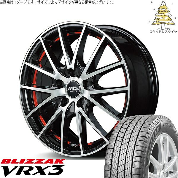 エルグランド 225/60R17 スタッドレスタイヤ ホイール 4本セット | ブリヂストン ブリザック VRX3 × エムアイディー MIDホイール RX27 ブラックメタリックポリッシュ/アンダーカットレッド 17インチ 7J +38 5穴114.3