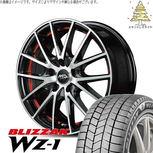 C28セレナ 225/55R17 スタッドレスタイヤ ホイール 4本セット | ブリヂストン ブリザック WZ-1 × エムアイディー MIDホイール RX27 ブラックメタリックポリッシュ/アンダーカットレッド 17インチ 7J +48 5穴114.3