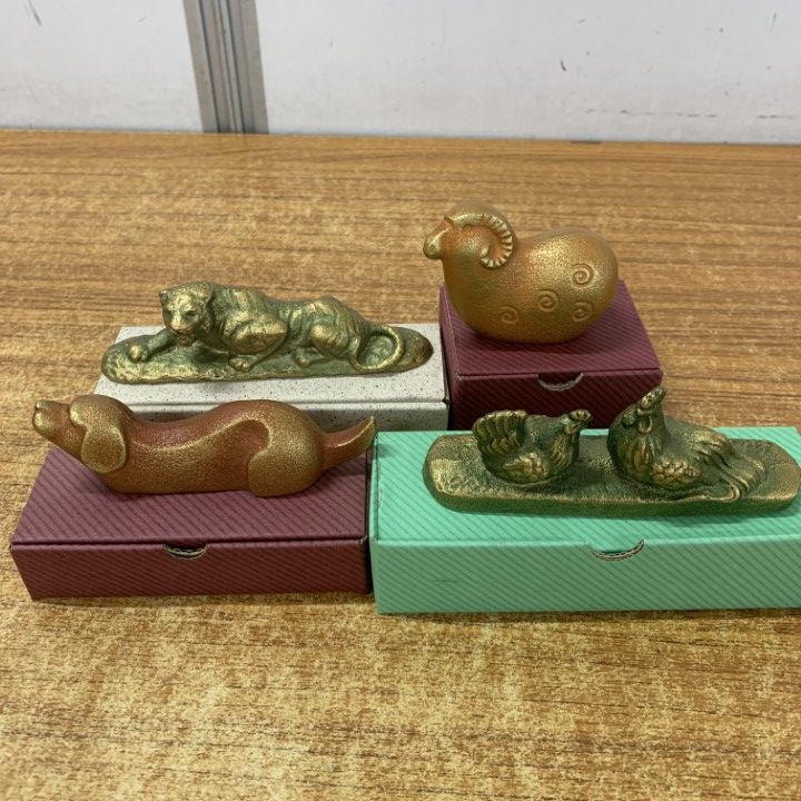 △01)【1点限り!】高岡銅・鉄器・干支文鎮/11個セット/工芸品/細工/書