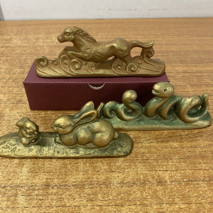 △01)【1点限り!】高岡銅・鉄器・干支文鎮/11個セット/工芸品/細工/書