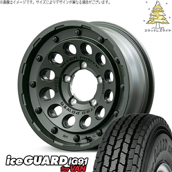 JA22 JA12 225/75R16 スタッドレスタイヤ ホイール 4本セット | ヨコハマタイヤ アイスガード91 IG91 × エムアイディー ナイトロパワー H12 ショットガン セミグロスODグリーン 16インチ 5.5J +20 5穴139.7