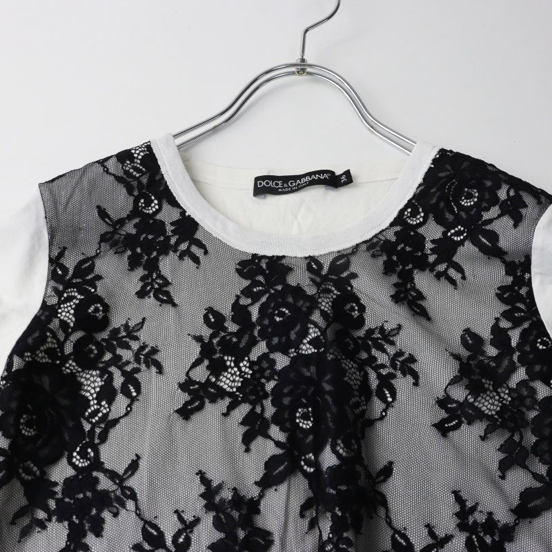 DOLCE & GABBANA ドルチェアンドガッバーナ フラワーレース切替半袖T