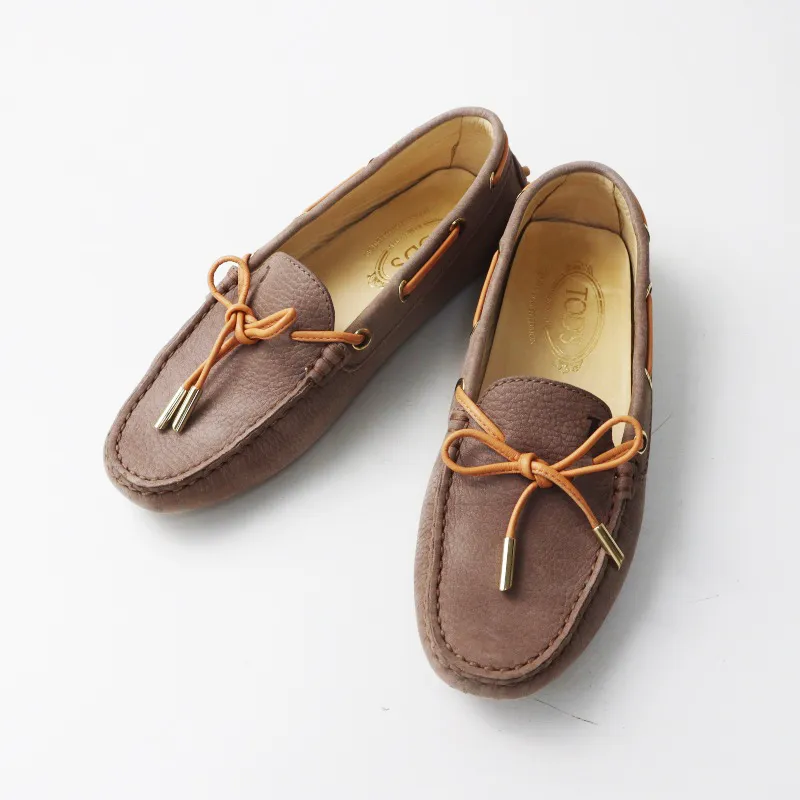 トッズ TOD'S レザーモカシン ドライビングシューズ 36 グレー系