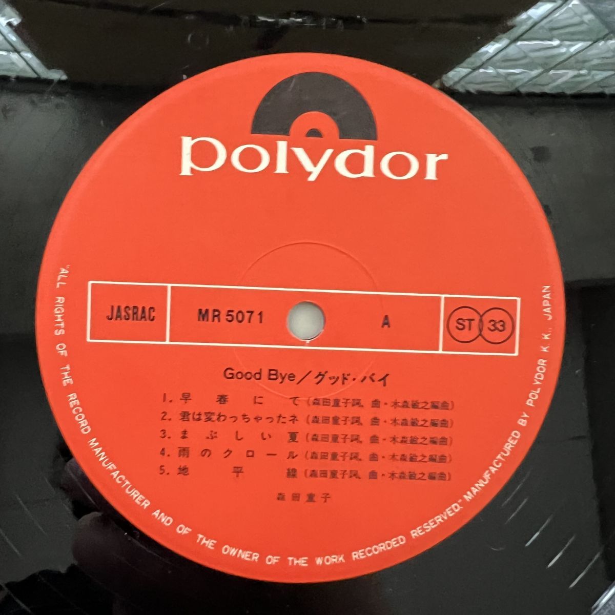 帯付き 国内盤 森田童子/グッドバイ/POLYDOR MR5071/レコード/record