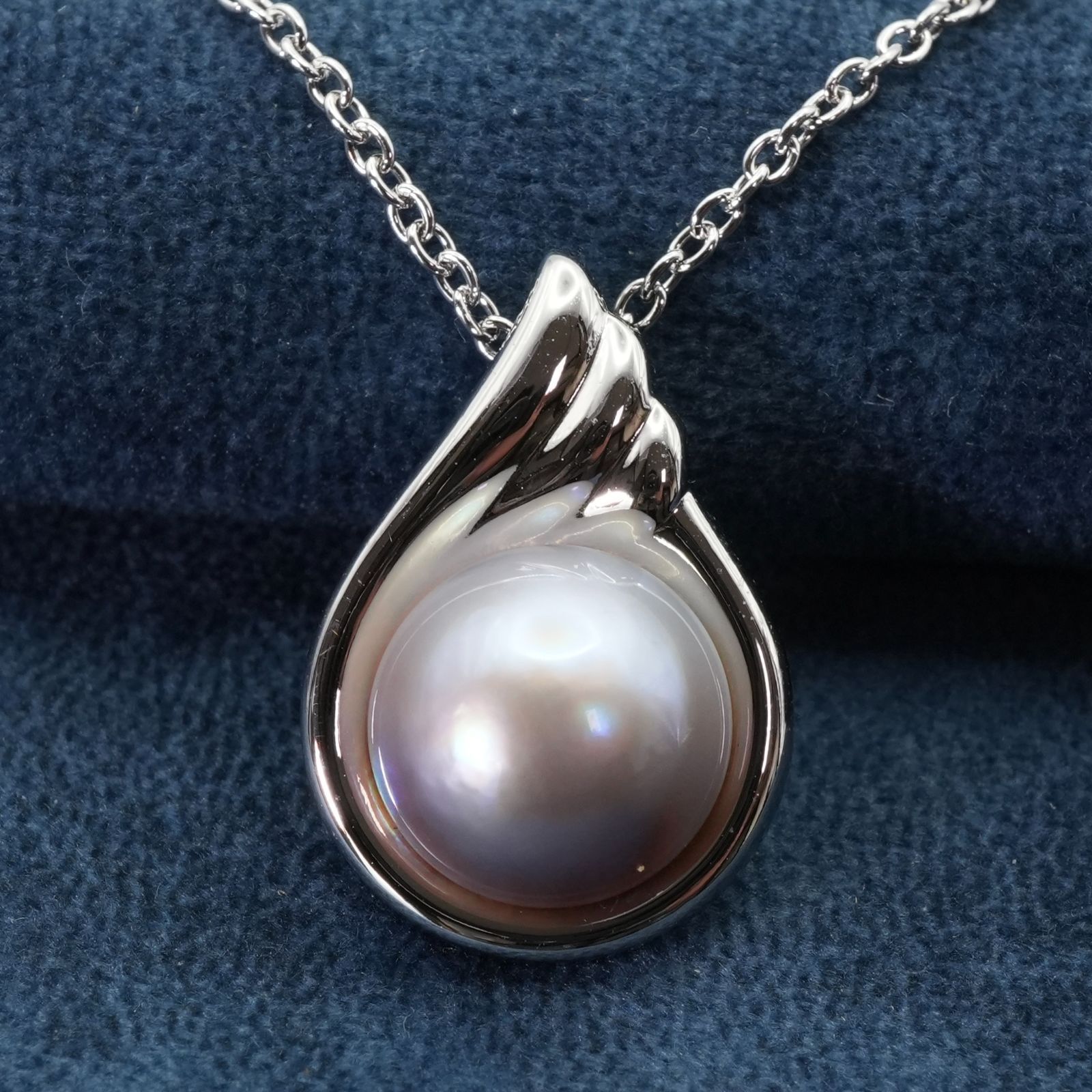 美品 田崎真珠 シルバー マベパール ネックレス 真珠 雫/25-1885S