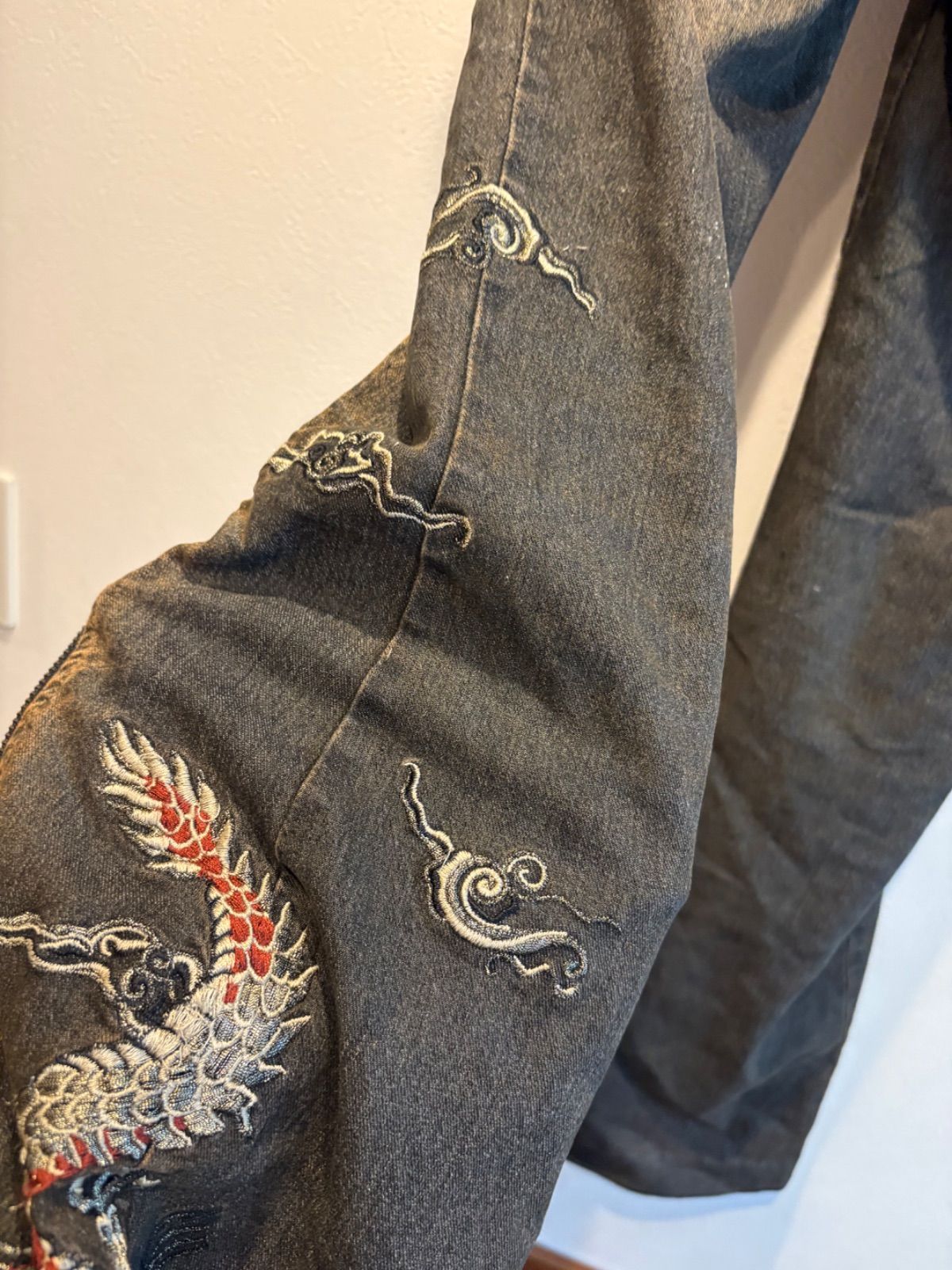 00s ozz on archive フレアデニム 刺繍 ジップ グランジ Ozz On hikozoh Dragon Embroidered Black Denim Flare Pants Double