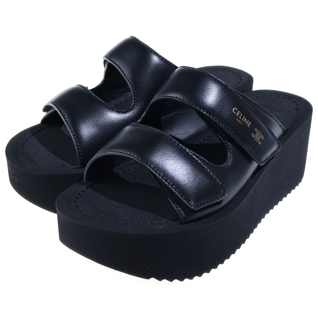 ★美品★CELINE サンダル 厚底 ブラック　39 CELINE (セリーヌ) トリオンフ ロゴサンダル 厚底 ブラック ラム