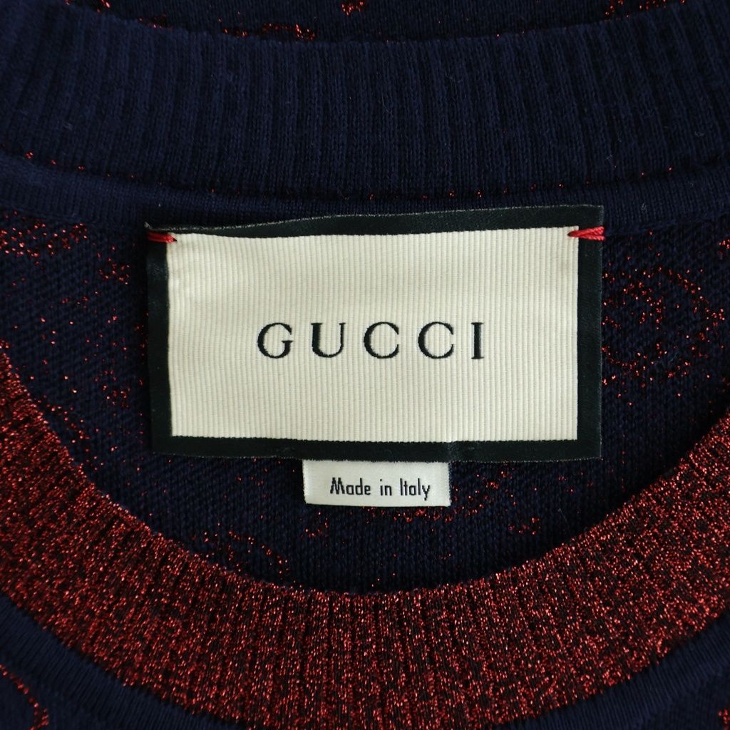 GUCCI インターロッキングG 半袖ニット ネイビー レッド ラメ GUCCI