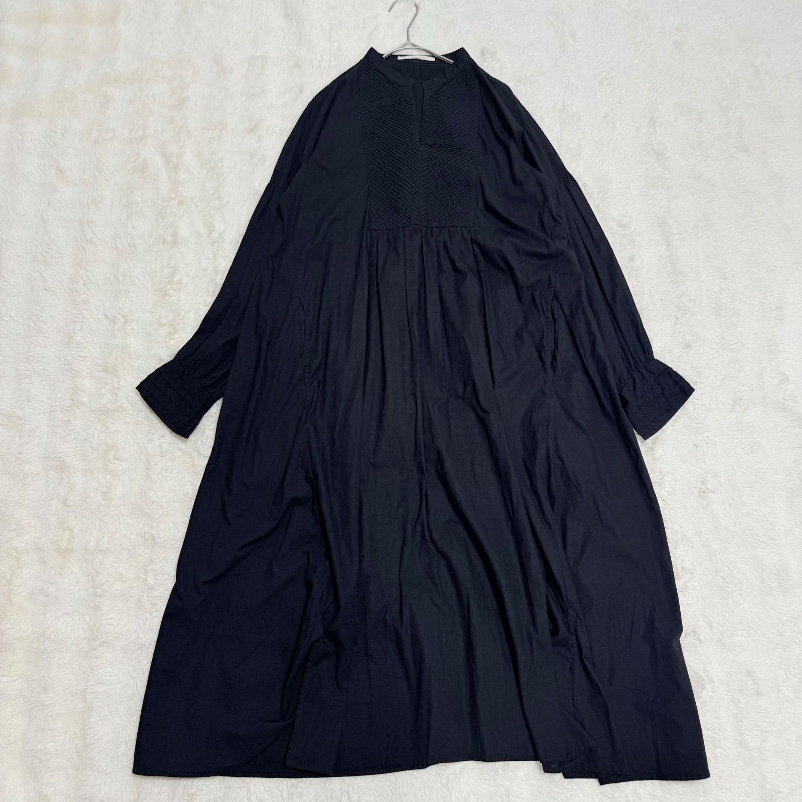 ヌキテパ ne Quittez pas ピンタックギャザー ロングワンピース 黒