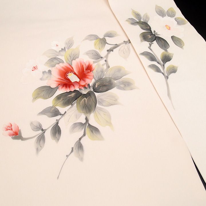 中古】九寸名古屋帯 正絹 塩瀬 手描き友禅 金彩加工 オフホワイト地 白
