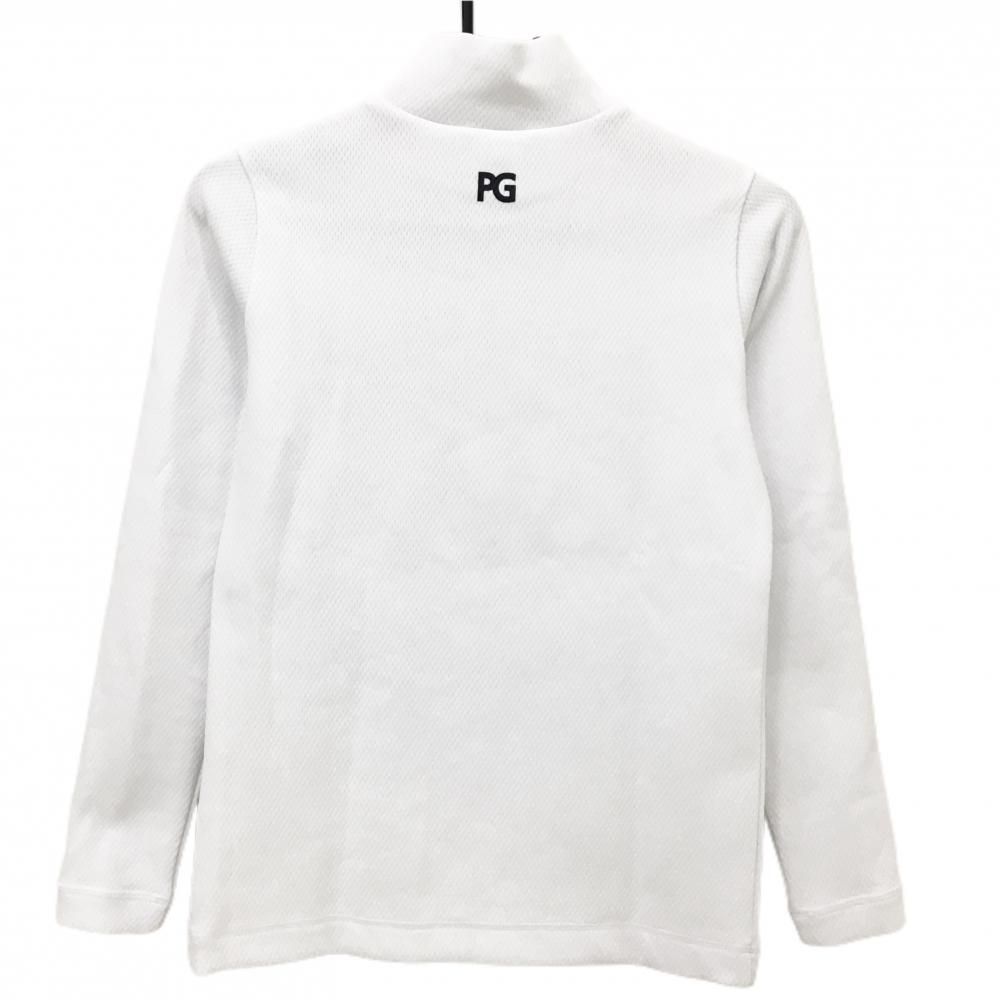 美品】パーリーゲイツ 長袖ハイネックシャツ 白×ネイビー フロントロゴ