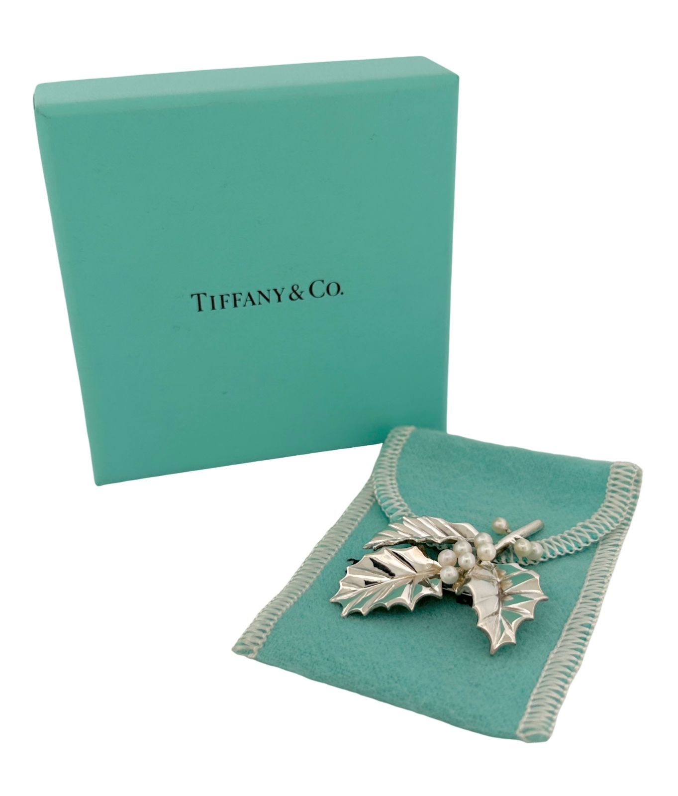 美品】TIFFANY&Co. ティファニー パール リーフ ブローチ シルバー 925