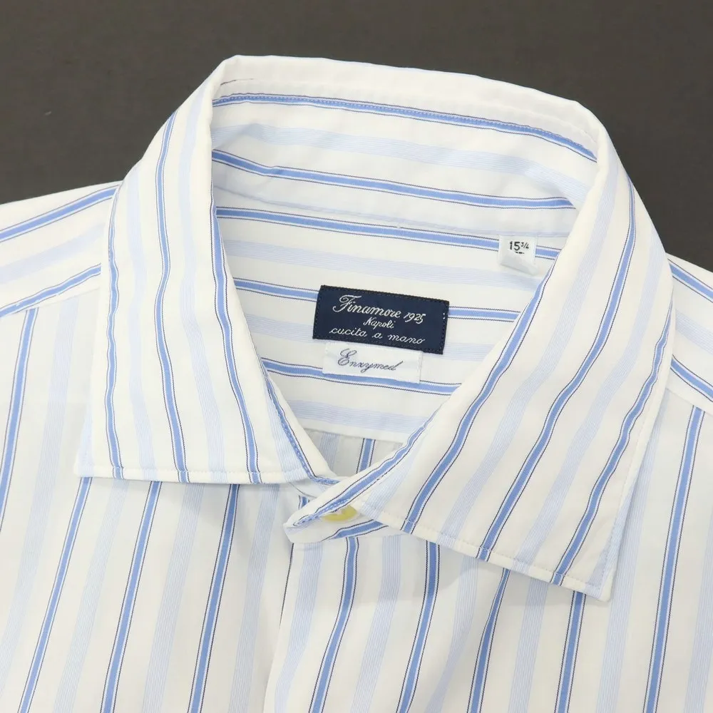 中古】フィナモレ Finamore コットン ストライプ ワイドカラー ドレス