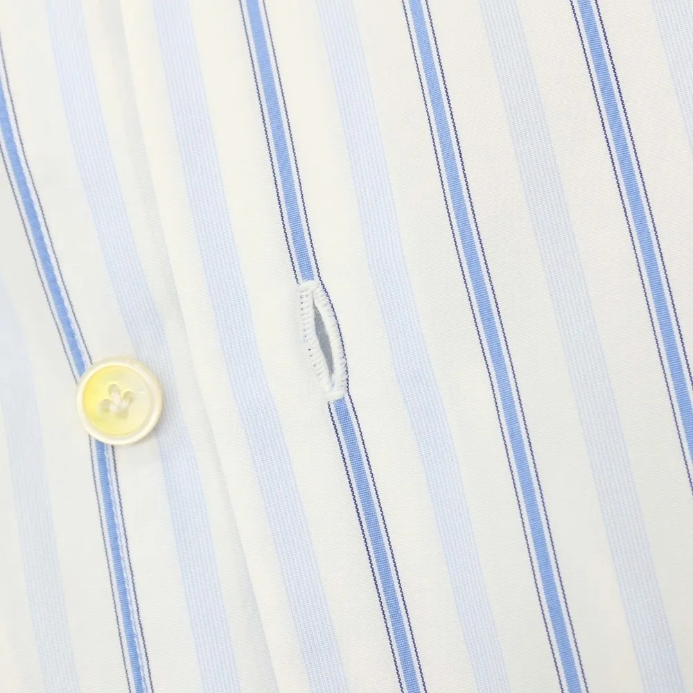 中古】フィナモレ Finamore コットン ストライプ ワイドカラー ドレス