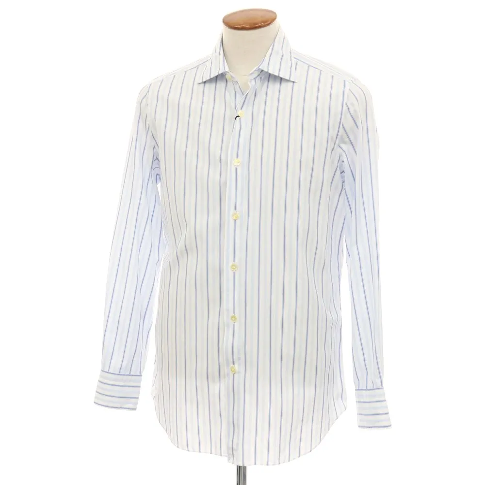 中古】フィナモレ Finamore コットン ストライプ ワイドカラー ドレス