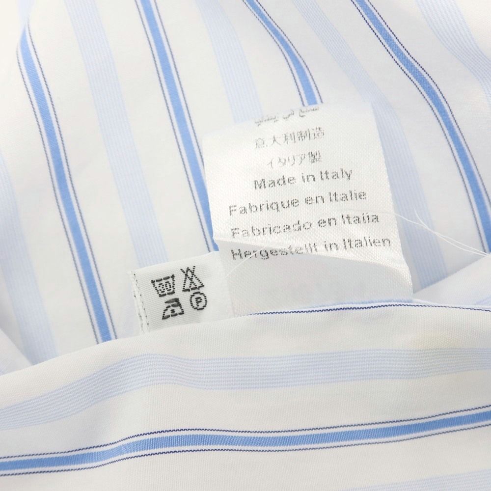 中古】フィナモレ Finamore コットン ストライプ ワイドカラー ドレス