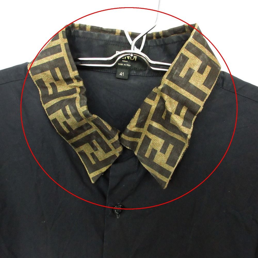 FENDI フェンディ 長袖シャツ ズッカ柄 FF シルク 切替 FS0751 A4S6