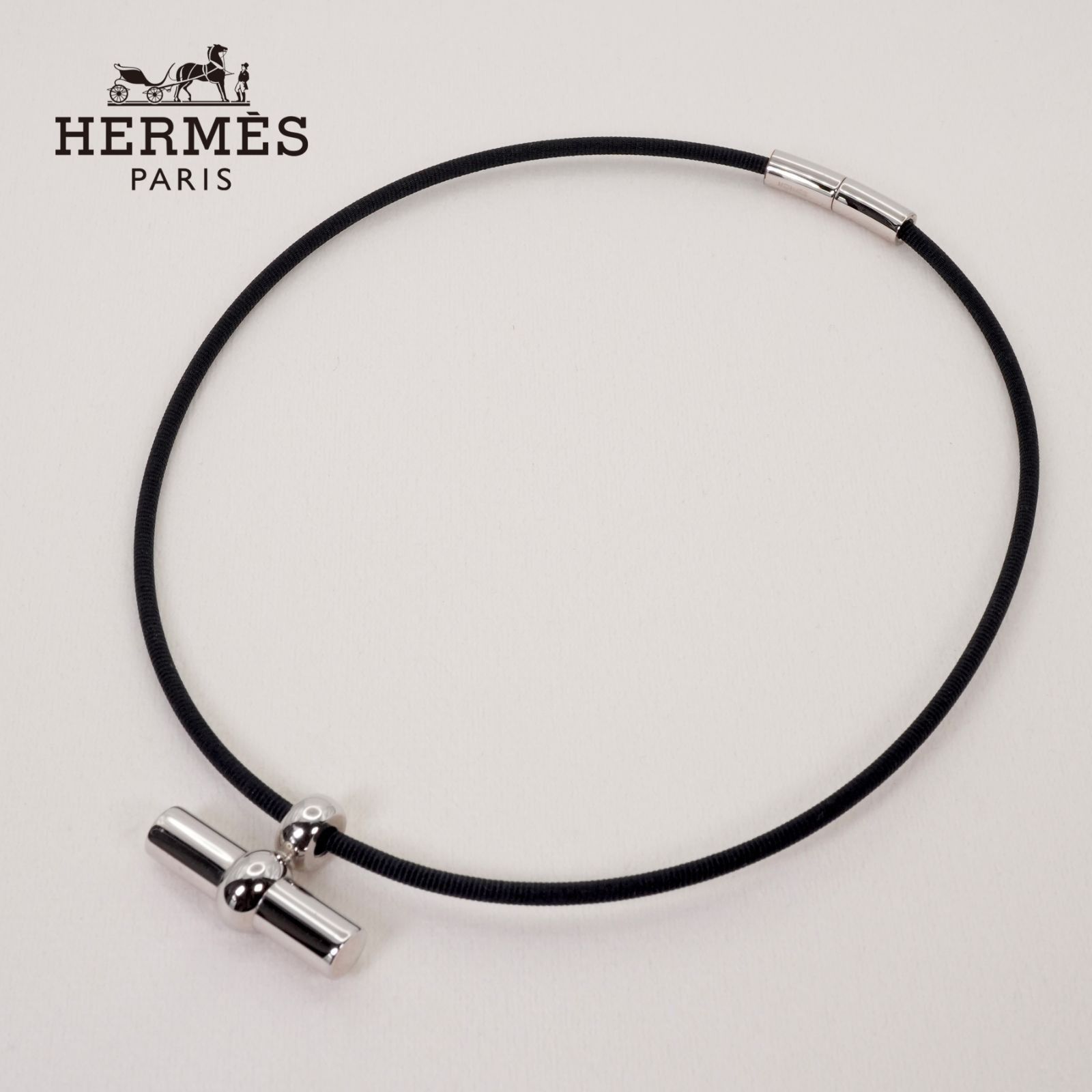 美品 エルメス グレナン チョーカー ブラック×シルバー HERMES