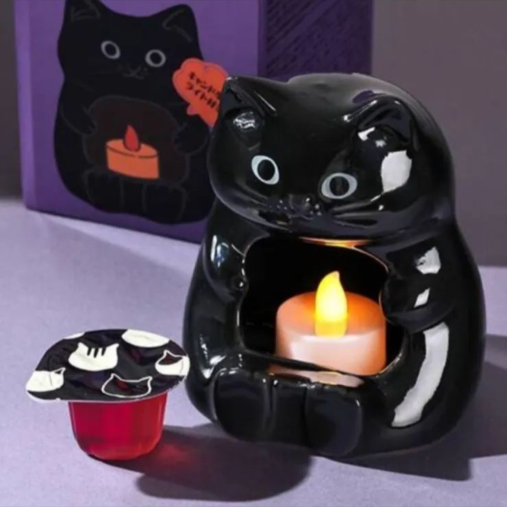 黒猫キャンドルセット KALDI カルディ ハロウィン 黒猫 キャンドルホルダー ねこちゃん