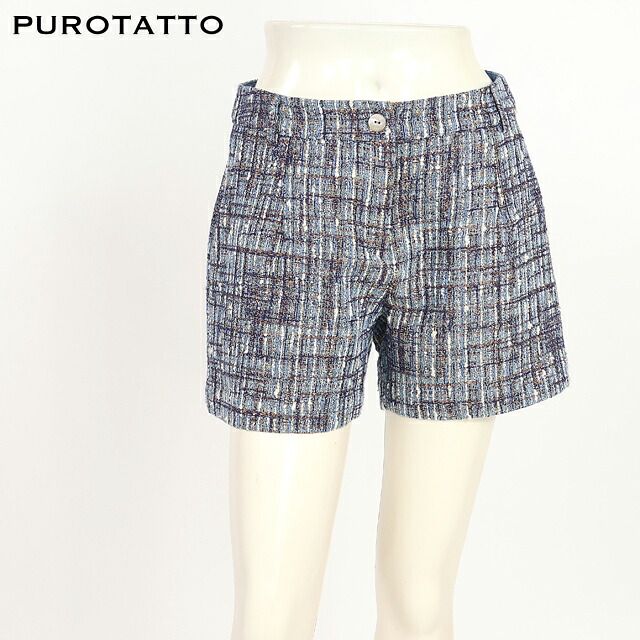 プーロタット PUROTATTO レディース ショートパンツ ツィードショートパンツ ブルー系 イタリア製（サイズ/42）sk0327 13,691円