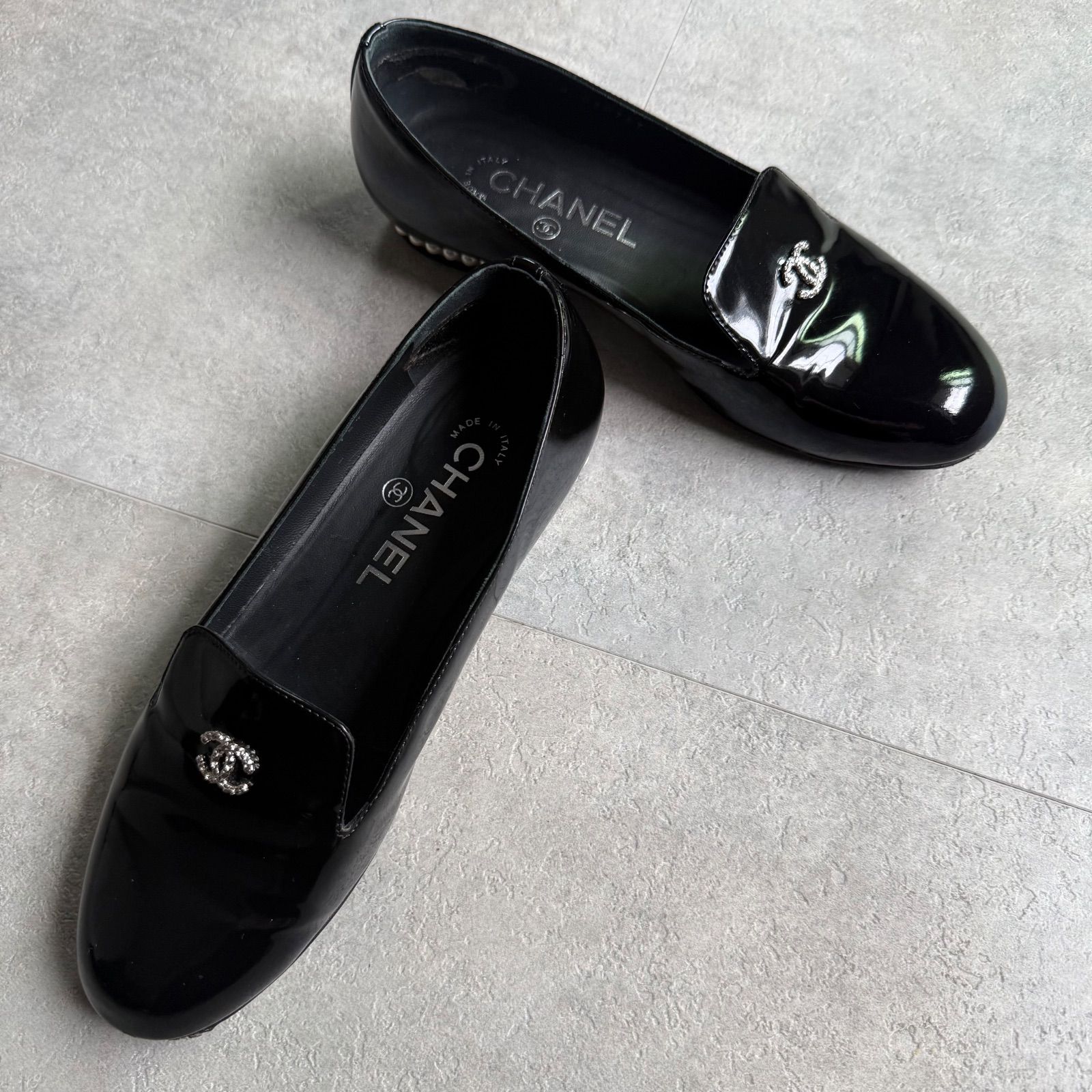 CHANEL シャネル オペラシューズ ココマーク パール ビブラムソール