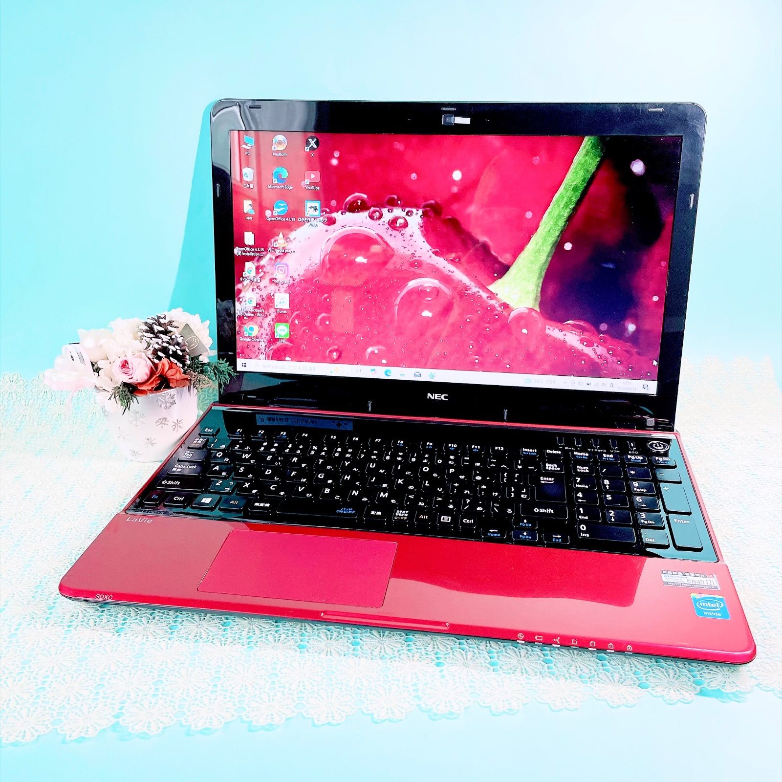 おしゃれ艶々レッド❣️NECノートパソコン✨️たっぷり大容量750GB WEB