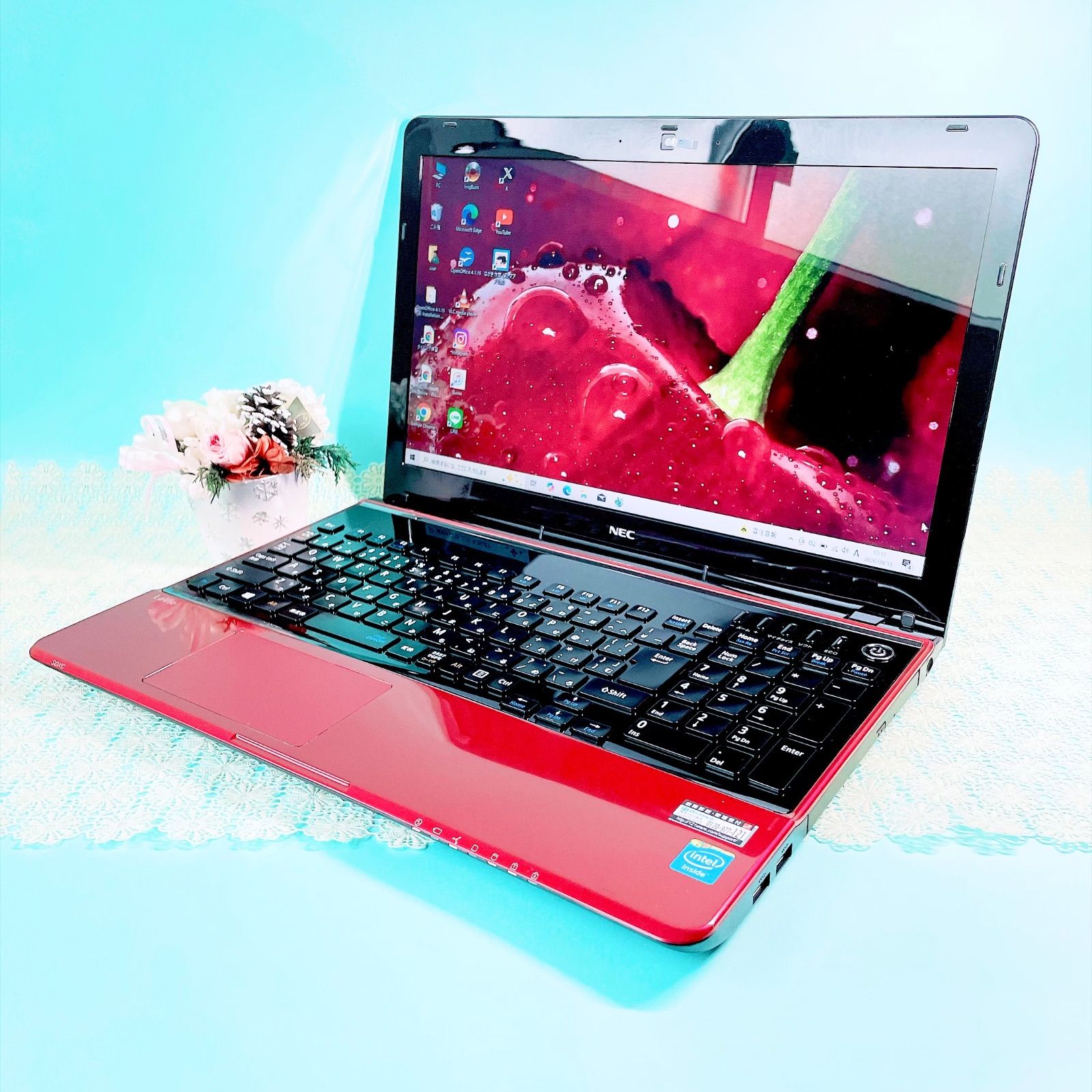 おしゃれ艶々レッド❣️NECノートパソコン✨️たっぷり大容量750GB WEB