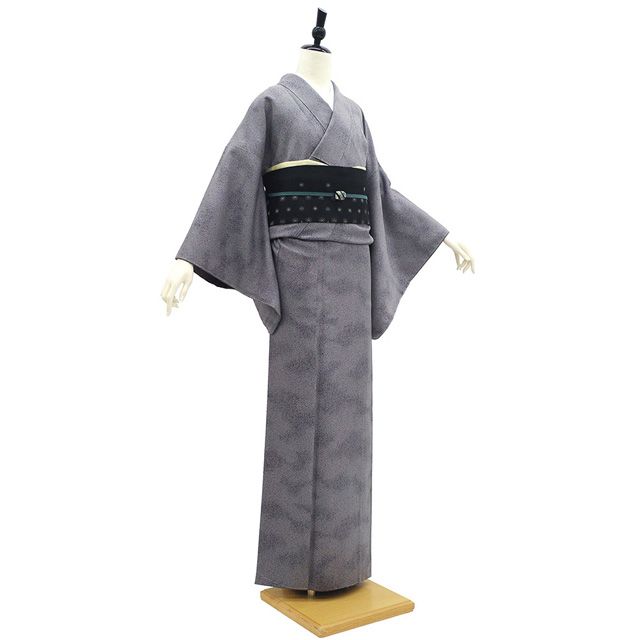 新古品】 小紋 着物 未使用 正絹 袷 たたき染め グレー グリーン
