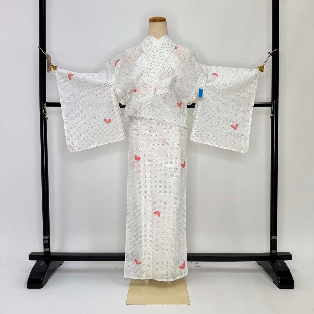 小紋 夏 絽 夏用 洗える着物 裄62cm 身丈151cm 花柄 お洒落着 普段着